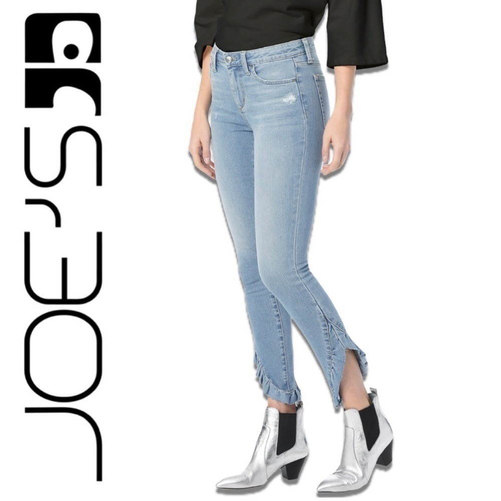 Joes Jeans The Charlie High Rise Skinny Ankle Ruffle Hem Jeans Light Wash Blue